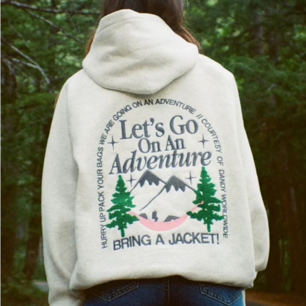 ✨ SOLD ✨Cream Hoodie with Adventure Graphic